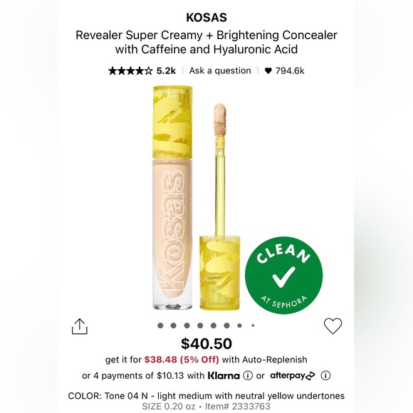 Kosas Revealer super creamy+brightening concealer with caffeine&hyaluronic acid - Picture 3 of 6